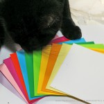 Bella helps to position the envelopes.
