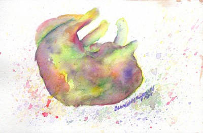“Mewsette Watercolors”, watercolor, 6″ x 9″ © Bernadette E. Kazmarski