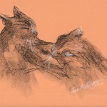 "Clash of Titans", vine charcoal, compressed charcoal, white charcoal, black and white conté on sanguine Canson Mi-tientes pastel paper, 11" x 8" © Bernadette E.Kazmarski