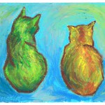 "Two Cats After van Gogh", oil pastel, 6" x 5" © Bernadette E. Kazmarski