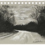 "Charcoal Dusk", black and white charcoal on gray toned paper, 5" x 8" © Bernadette E. Kazmarski