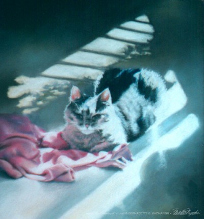 “A Rosy Glow”, pastel on velour paper, 10″ x 10″, 1996 © Bernadette E. Kazmarski
