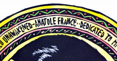 Detail of text in B. Awakening with warm and bright hand coloring.