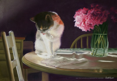 Peaches and Peonies, pastel, 23" x 16" © 2008 Bernadette E. Kazmarski