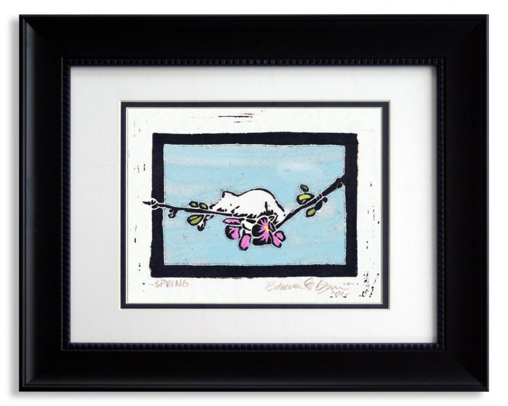 A. Black frame, double matted print, tinted