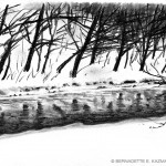 Creek Study in Snow, 4" x 8", charcoal, 2001 © Bernadette E. Kazmarski