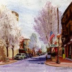“Pear Trees on Main Street”, pastel, 12″ x 10″, 2003 © Bernadette E. Kazmarski