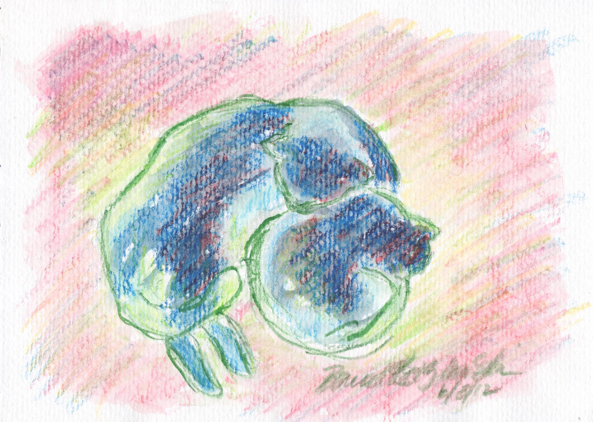 Mother and Daughter, Sun and Shadow, watercolor pencil, 5" x 7" © Bernadette E. Kazmarski
