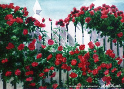 Red Climbers, watercolor, 5 x 7 greeting card.