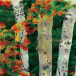 Birches 1, Autumn Showers, oil pastel, 24.5 x 18, 1998 © Bernadette E. Kazmarski