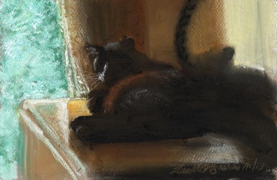 "Here in the Shadows", pastel on pastello paper, 7.5" x 11" © Bernadette E. Kazmarski