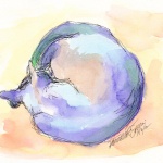 "World Cat", ink and watercolor, 9" x 12" ยฉ BernadetteE. Kazmarski