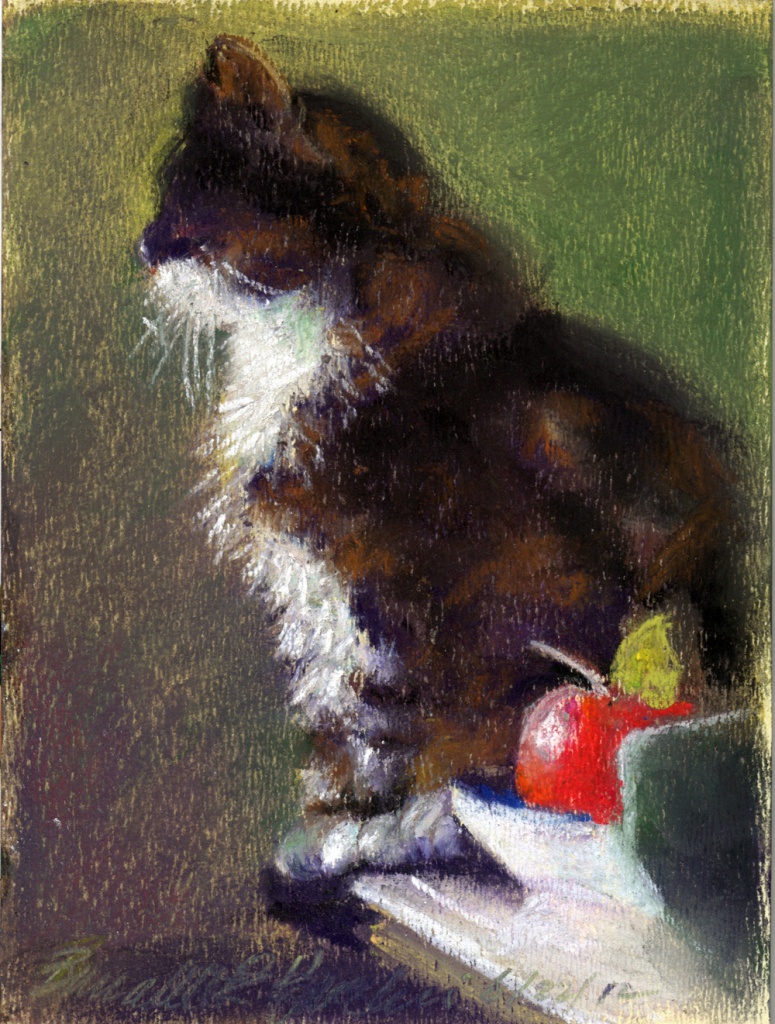 Stanley With Apple, pastel, 5″ x 7″ © B.E. Kazmarski