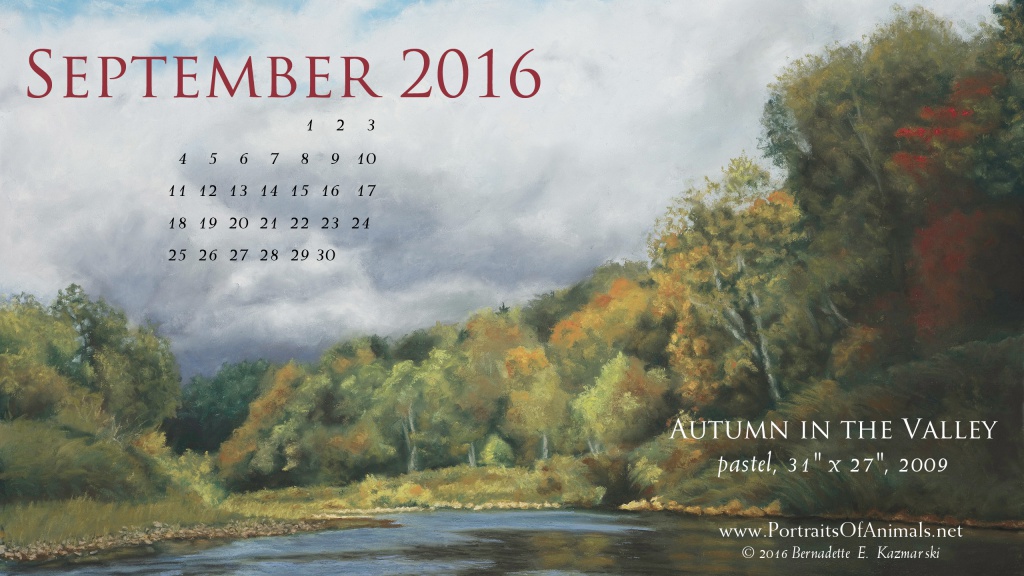"Autumn in the Valley" desktop calendar 2560 x 1440 for HD and wide screens.