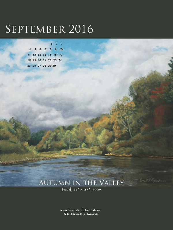"Autumn inthe Valley" desktop calendar, 600 x 800 for iPad, Kindle and other readers.