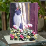 Feline art card: Namir at the Window, acrylic, 13" x 17" © Bernadette E. Kazmarski
