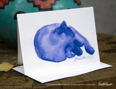 "Mewsette's Blue Nap" note card.