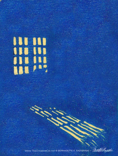 Window Kitty, Snowy Night hand-printed card