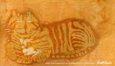 "Smiling Ginger Kitty", batik, 18" x 30", 1972 © Bernadette E. Kazmarski