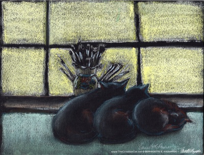 "Studio Morning Shift", pastel on black pastel paper, 9 x 12 © Bernadette E. Kazmarski