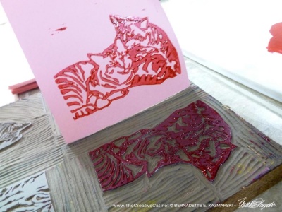 lifting the print from the linoleum block