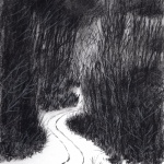 Curving Tracks, Charcoal, 6.25 x 9.5 © Bernadette E. Kazmarski