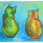 "Two Cats After van Gogh", oil pastel, 6" x 5" ยฉ Bernadette E. Kazmarski