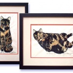 "Tortie Girls" set of matted and framed block prints.