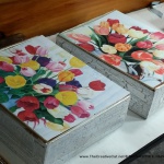 Two matching tulip keepsakes made from Marsh & Wheeling cigar boxes.