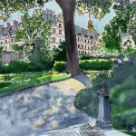 Les Invalides, ink and watercolor, 10 x 12, 2016.