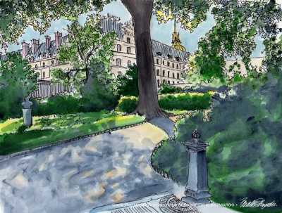 Les Invalides, ink and watercolor, 10 x 12, 2016.