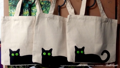 The first three Bella! tote bags I printed.