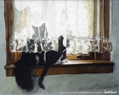 Kitty and Buster, watercolor, 4 x 5 © Bernadette E. Kazmarski