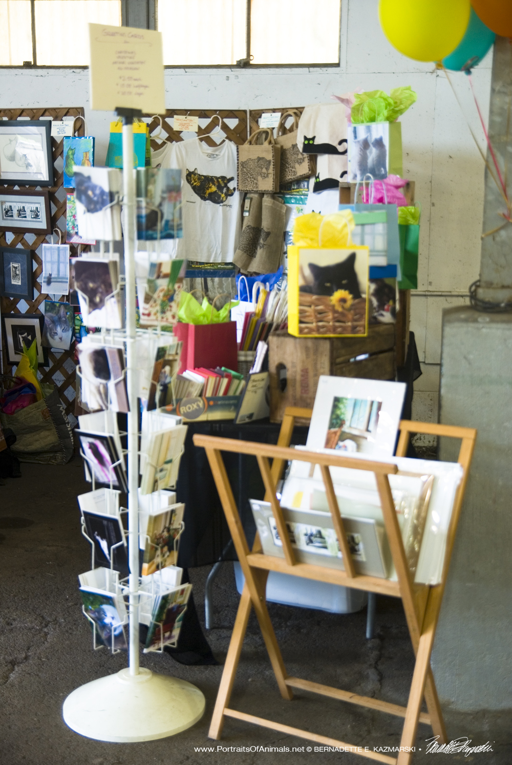 Greeting cards and the print rack at the entrance.