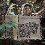 Small jute tote bags with my leopard block print, "Yes?"