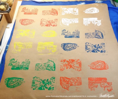 "Tabbies" wrapping paper in primary colors.