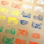 Wrapping paper, "Tabbies", in primary colors.