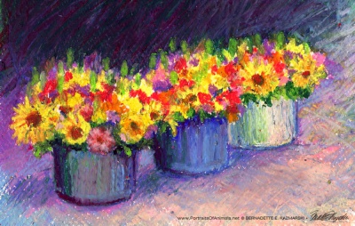 Flowers For Sale, Oil Pastel, 6 x 10 © Bernadette E. Kazmarski
