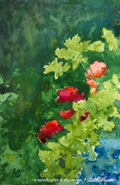 Geraniums and Parsley, watercolor, 6 x 9 © Bernadette E. Kazmarski