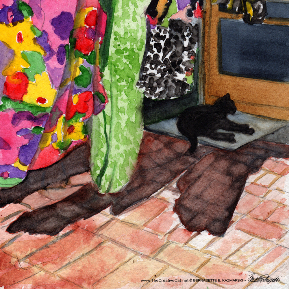 Mimi in the Laundry Shade, watercolor, 6 x 6 ยฉ Bernadette E. Kazmarski