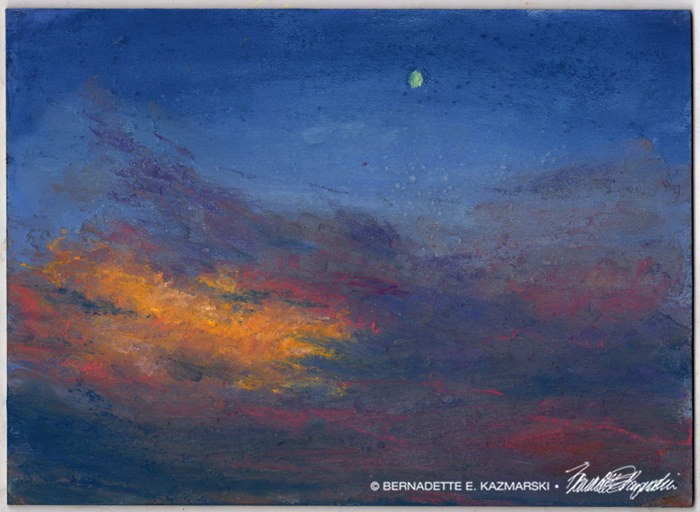 Sunset, Moonset, pastel on self-prepared board, 8 x 12 © Bernadette E. Kazmarski