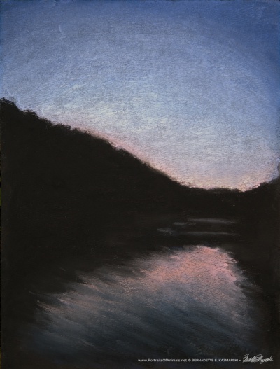 Sunset Cruise, pastel on black pastel paper, 9 x 12 © Bernadette E. Kazmarski