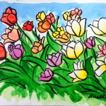 Tulip Garden, watercolor and brush pen, 6 x 9 © Bernadette E. Kazmarski