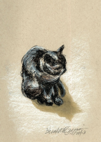 "Mimi Sitting", compressed pastel on toned paper, 5" x 7" © Bernadette E. Kazmarski