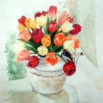 Tea for Tulips, watercolor, 12 x 16 © Bernadette E. Kazmarski