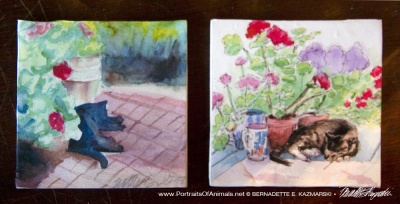 Feline-inspired tiles with Mimi and Stanley.