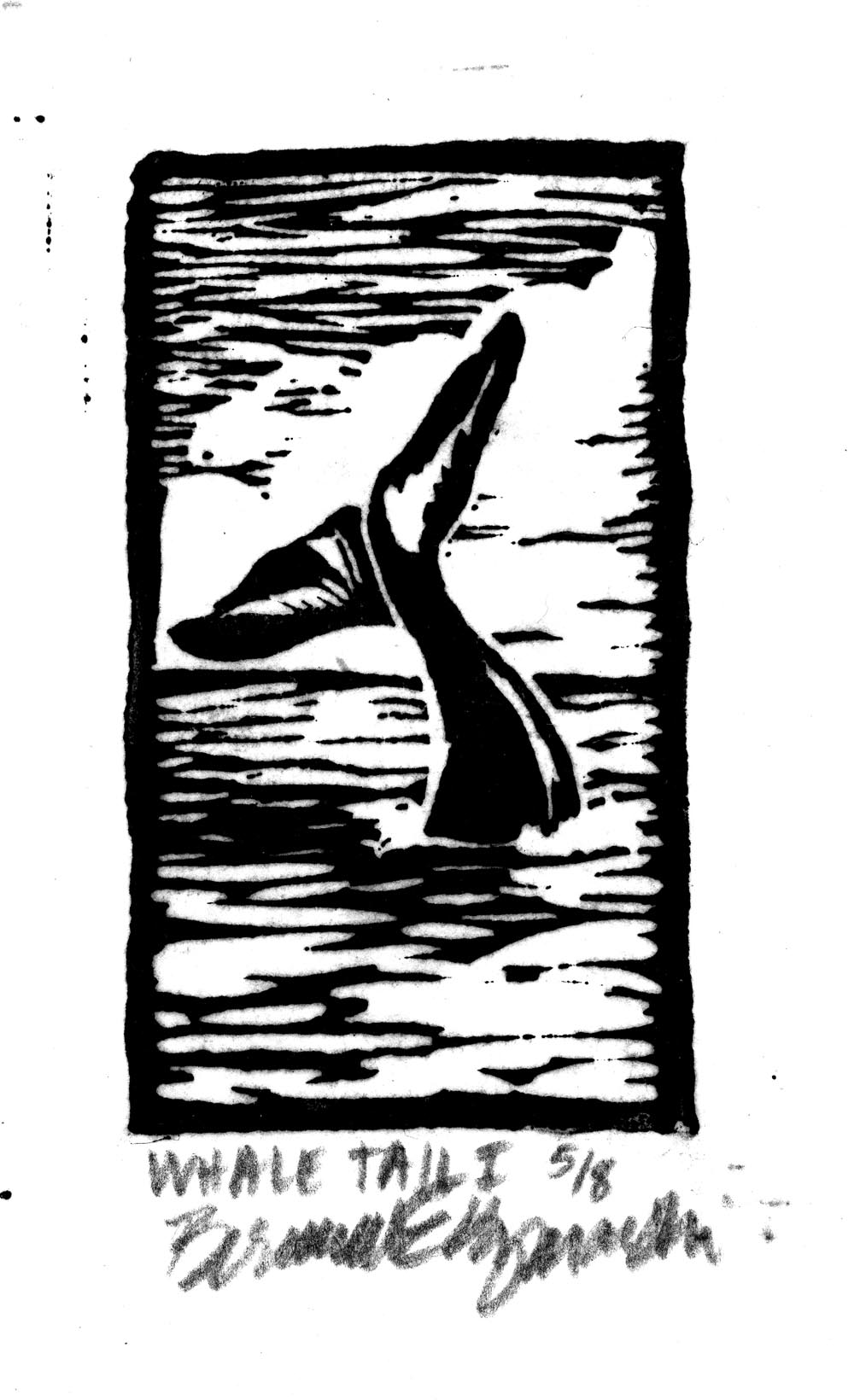 Whale Tail I, Linoleum Block Print