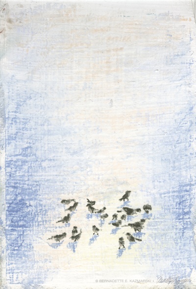 pastel of birds in snow