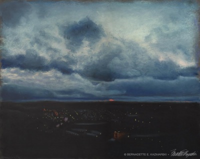 pastel painting of stormy sunset