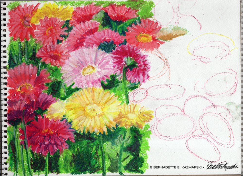 Greenhouse Gerberas, oil pastel, 11 x 15 © Bernadette E. Kazmarski